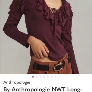 Anthropologie Cotton Deep Purple Ruffle Long Sleeve Top.